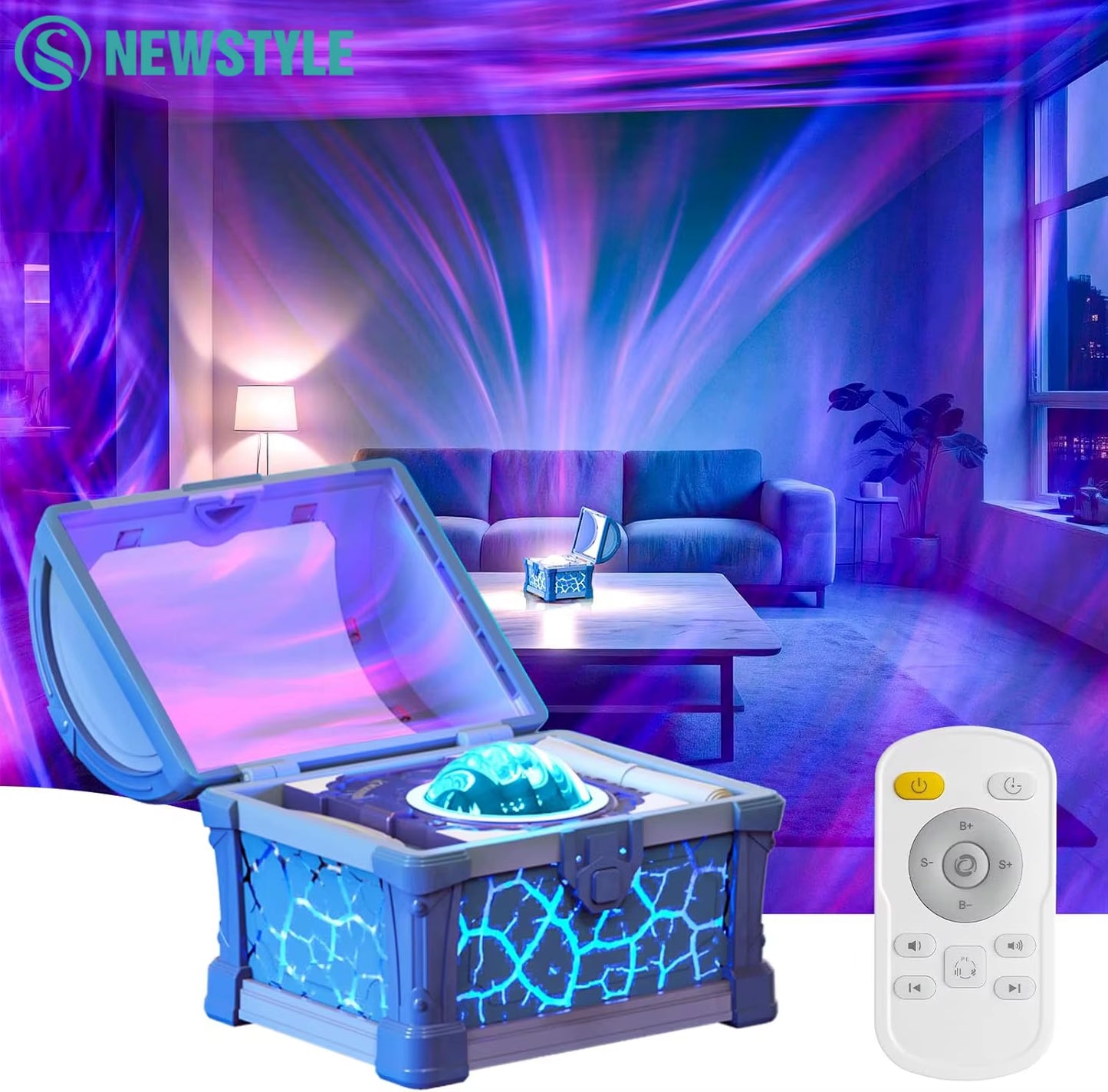 Galaxy Projector Night Light 7 Colors Treasure Chest Ambient Lighting Projector with Remote Dimmable Galaxy Light